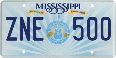 MS license plate ZNE500