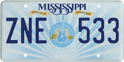 MS license plate ZNE533