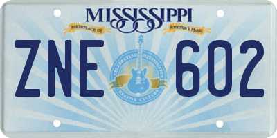 MS license plate ZNE602