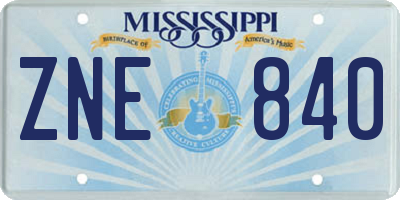 MS license plate ZNE840