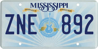MS license plate ZNE892
