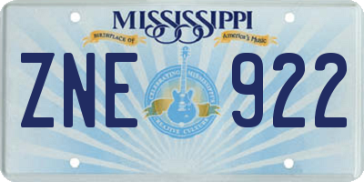 MS license plate ZNE922