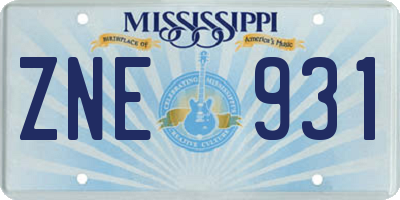 MS license plate ZNE931