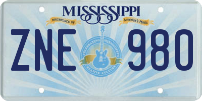 MS license plate ZNE980