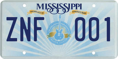 MS license plate ZNF001