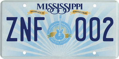 MS license plate ZNF002
