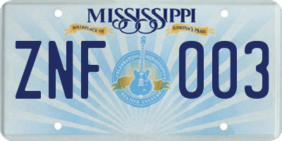 MS license plate ZNF003