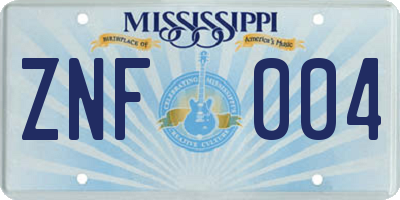 MS license plate ZNF004