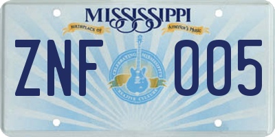 MS license plate ZNF005