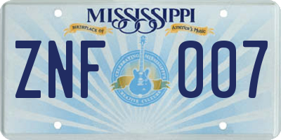 MS license plate ZNF007