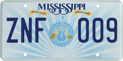MS license plate ZNF009