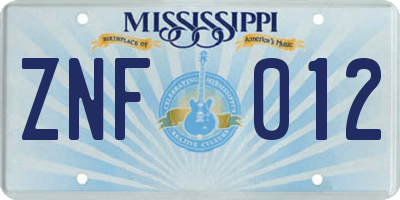 MS license plate ZNF012