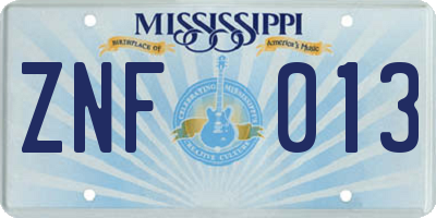 MS license plate ZNF013