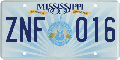 MS license plate ZNF016