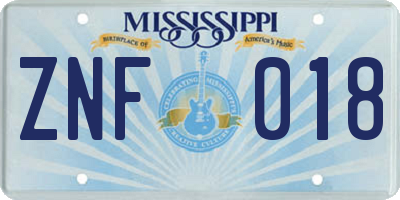 MS license plate ZNF018