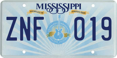 MS license plate ZNF019