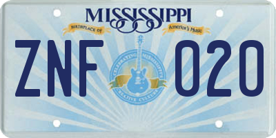 MS license plate ZNF020