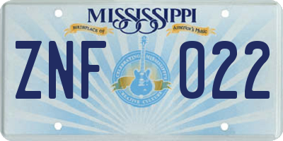MS license plate ZNF022