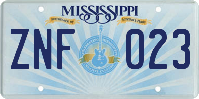 MS license plate ZNF023