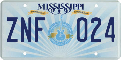 MS license plate ZNF024