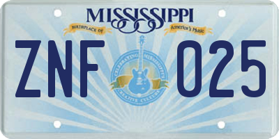 MS license plate ZNF025