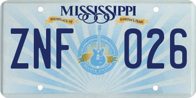 MS license plate ZNF026
