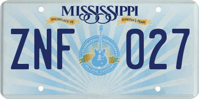 MS license plate ZNF027