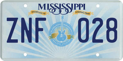 MS license plate ZNF028
