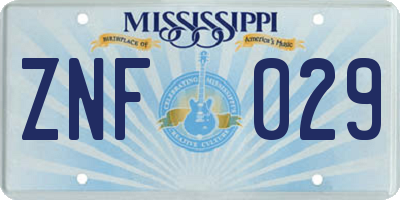 MS license plate ZNF029