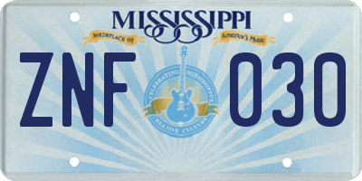 MS license plate ZNF030