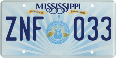 MS license plate ZNF033