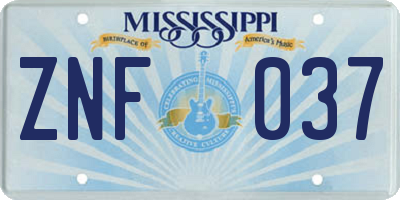 MS license plate ZNF037