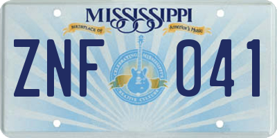 MS license plate ZNF041