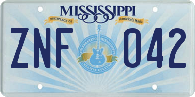 MS license plate ZNF042