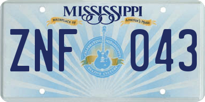 MS license plate ZNF043