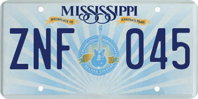 MS license plate ZNF045