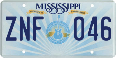 MS license plate ZNF046