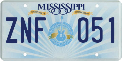 MS license plate ZNF051