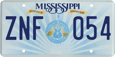 MS license plate ZNF054