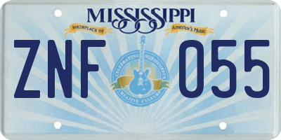 MS license plate ZNF055