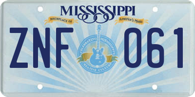 MS license plate ZNF061
