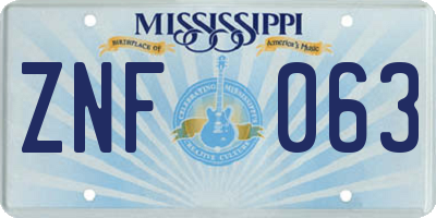 MS license plate ZNF063