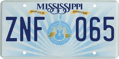 MS license plate ZNF065