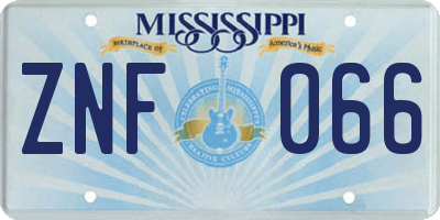 MS license plate ZNF066
