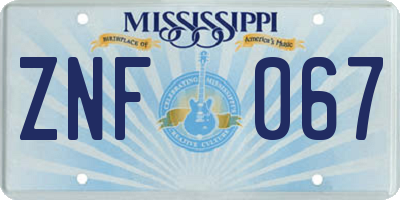 MS license plate ZNF067