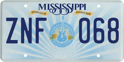 MS license plate ZNF068