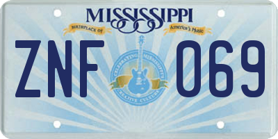 MS license plate ZNF069