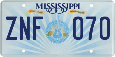 MS license plate ZNF070