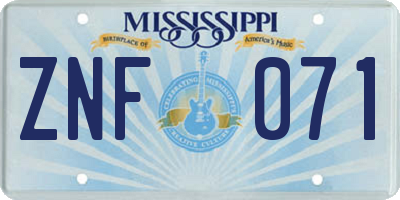 MS license plate ZNF071