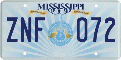 MS license plate ZNF072